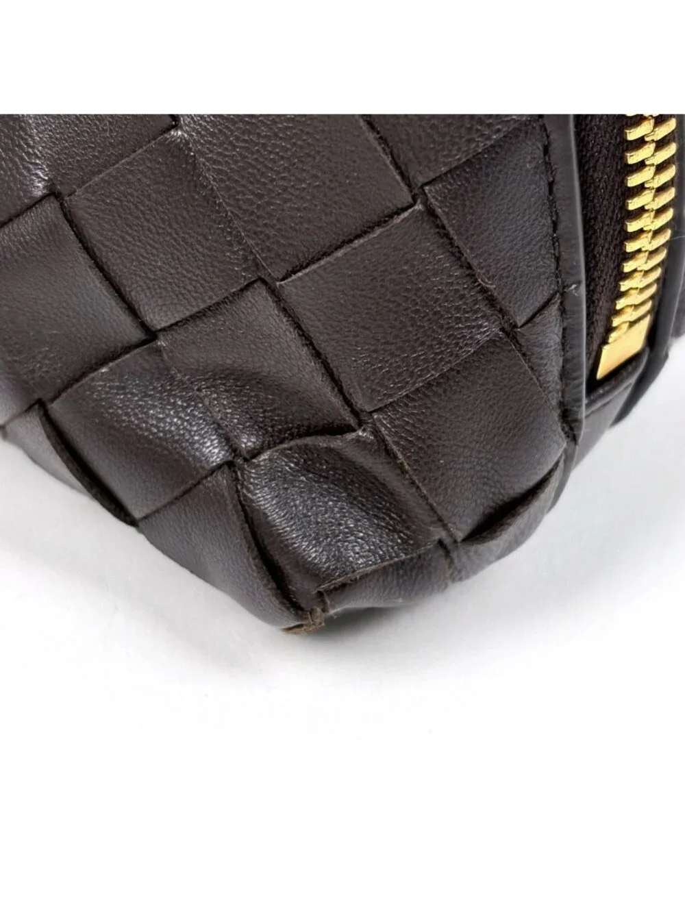 Bottega Veneta Makeup Pouch Intrecciato Leather Brown